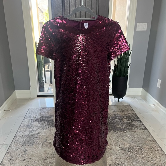 Sequined gap kids, XXL plum coloured holiday dress T-shirt style - Picture 3 of 17